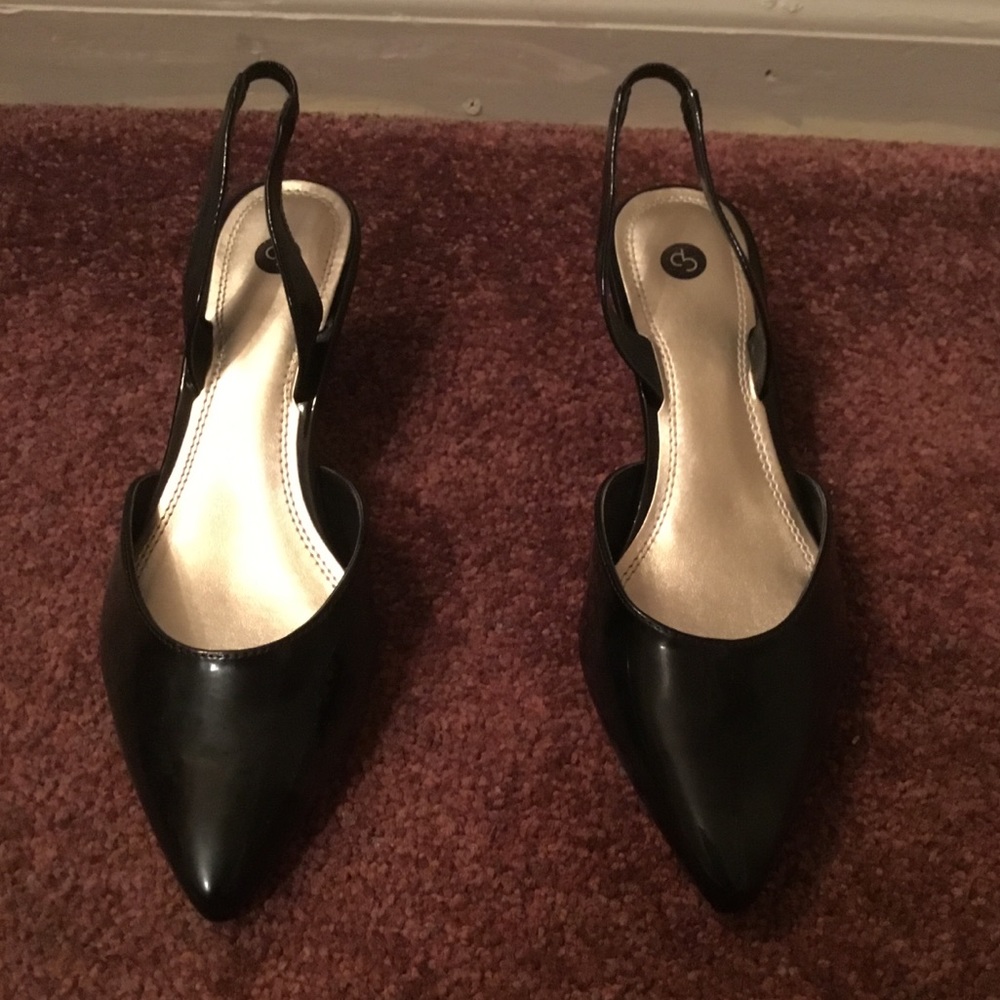 Black Patent Sling-back Heels